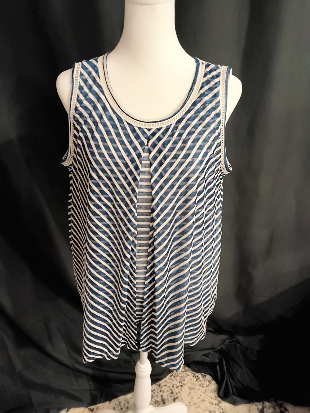 new directions Navy and White Striped Sleeveless Tank